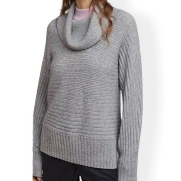 Anthropologie Moth Ribbed Knit Sweater Cowl Neck Pullover Low Hem Gray Small - Picture 1 of 7